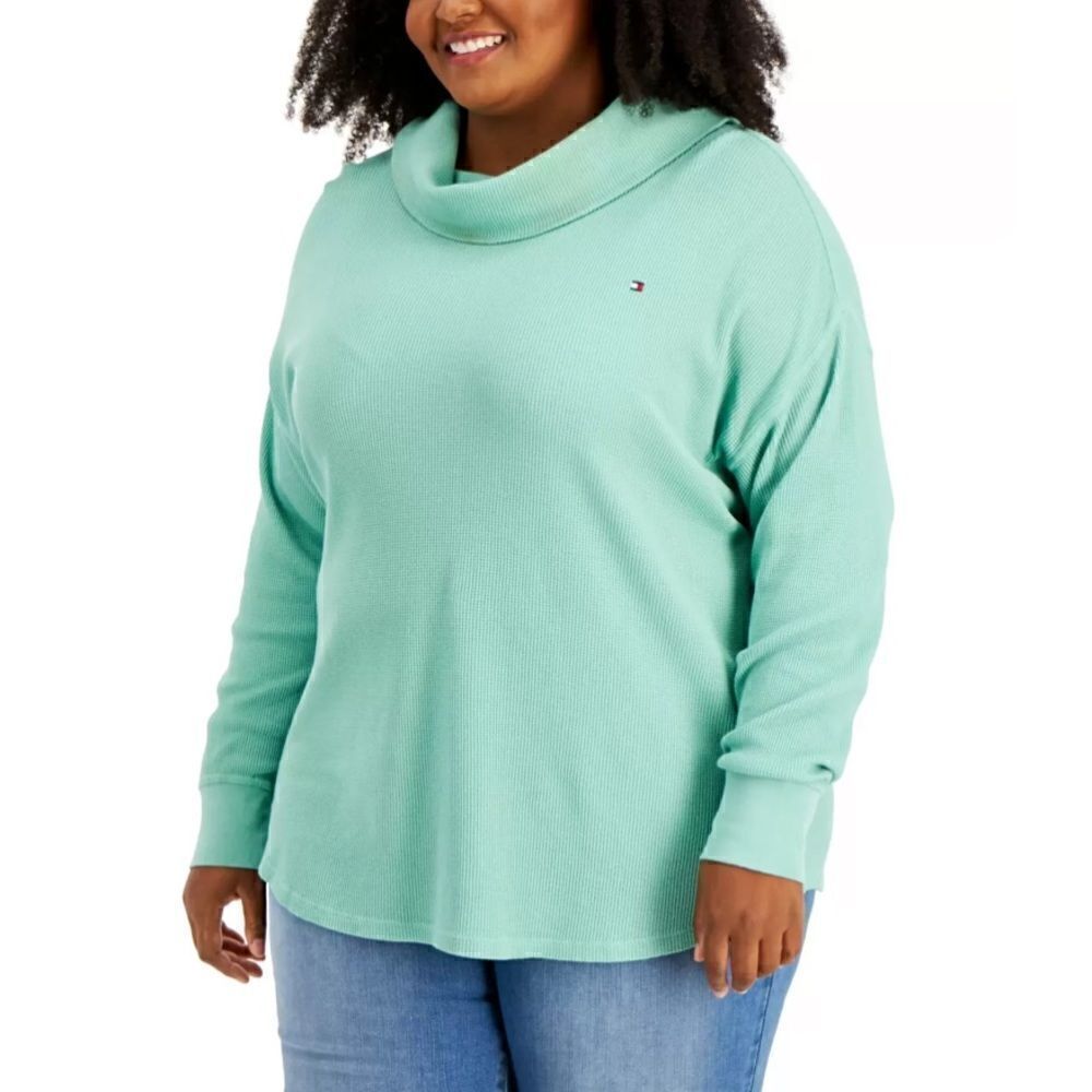 Tommy Hilfiger Plus Size Cotton Waffle-Knit Turtleneck Top
